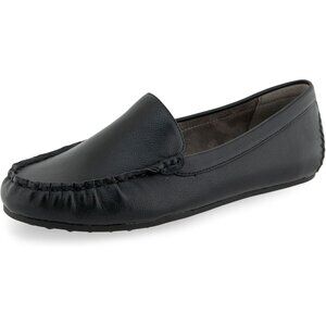 Aerosoles Womens Black Faux Leather Rounded Toe Over Drive Flats Loafer